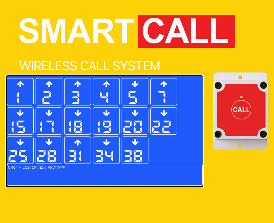 PATENT PENDING WIRELESS HOIST CALL BOX. Up/Down call buttons on every floor transmits RF signal for a distance of 1600-2600ft. hoistcom,hoist intercom,hoist callbox, hoist call box, smartcall, smartcall system,hoist communication system